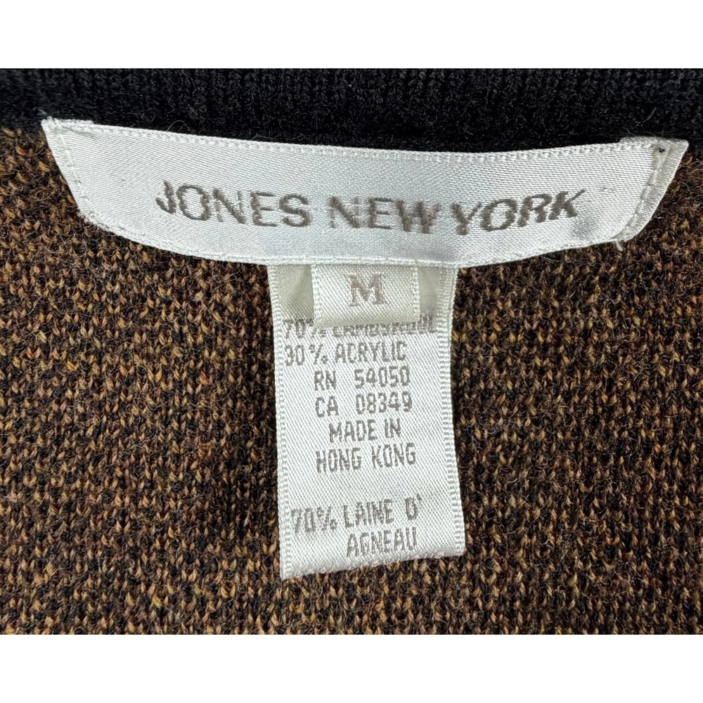 Jones New York Vintage Womens Medium Cardigan Lambswool Brown Black Paisley - Picture 4 of 10